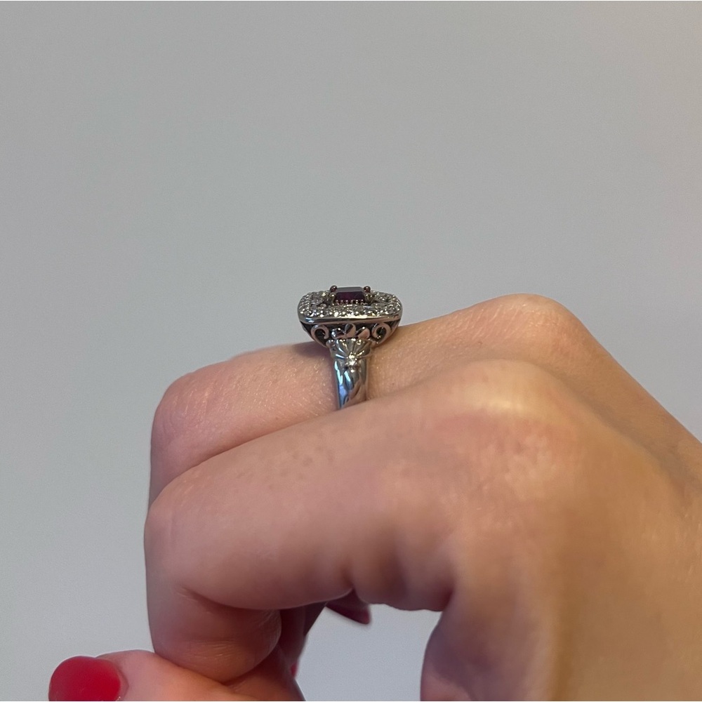 NEW Diamonique Elegant Silver and Red Gemstone Ring - Picture 4 of 5